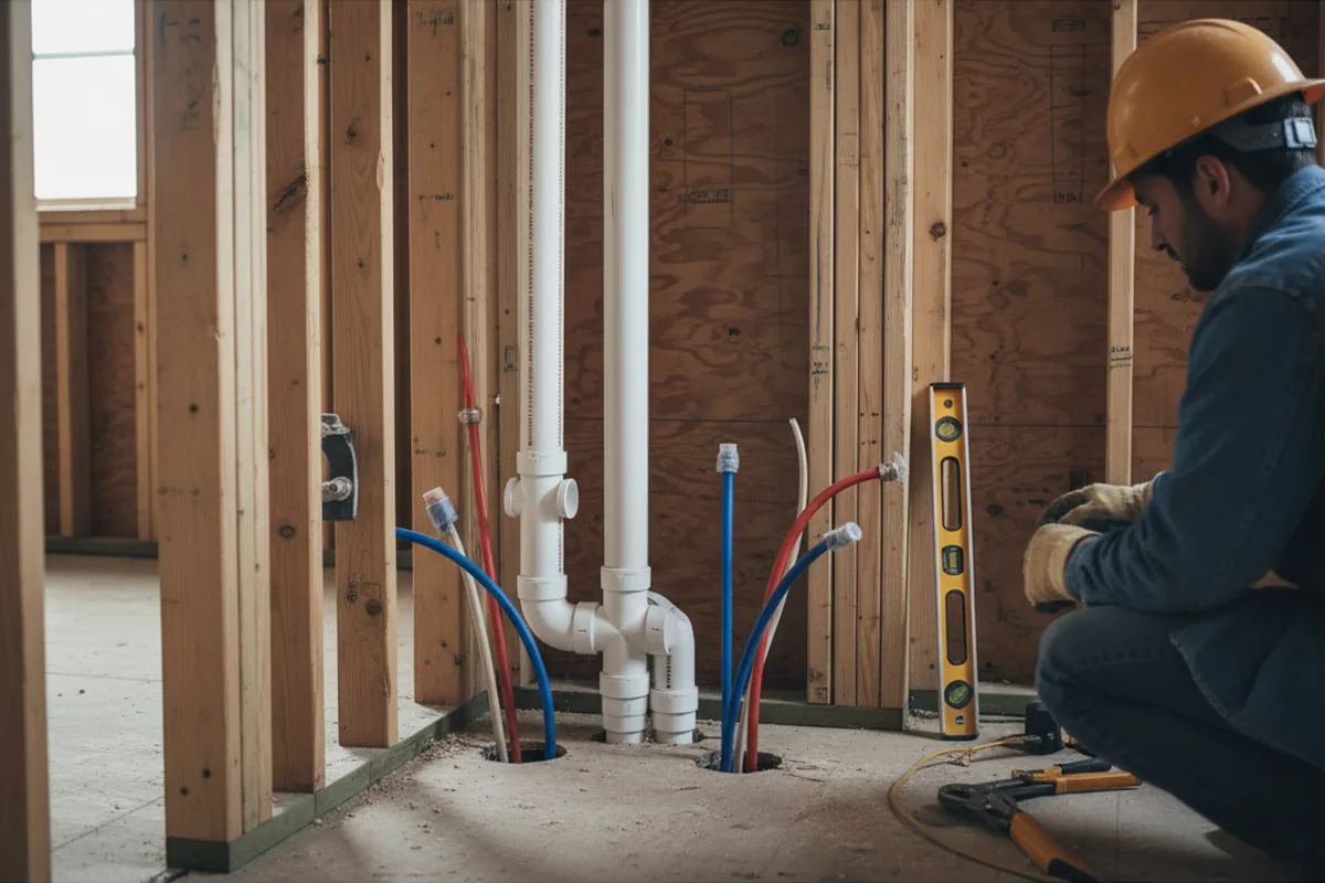 Drain and supply rough-in during Leak Detection in Flint Hill
